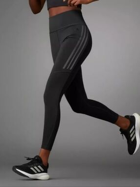adidas Black High-Waist 7/8 Training Leggings with Tonal Stripes